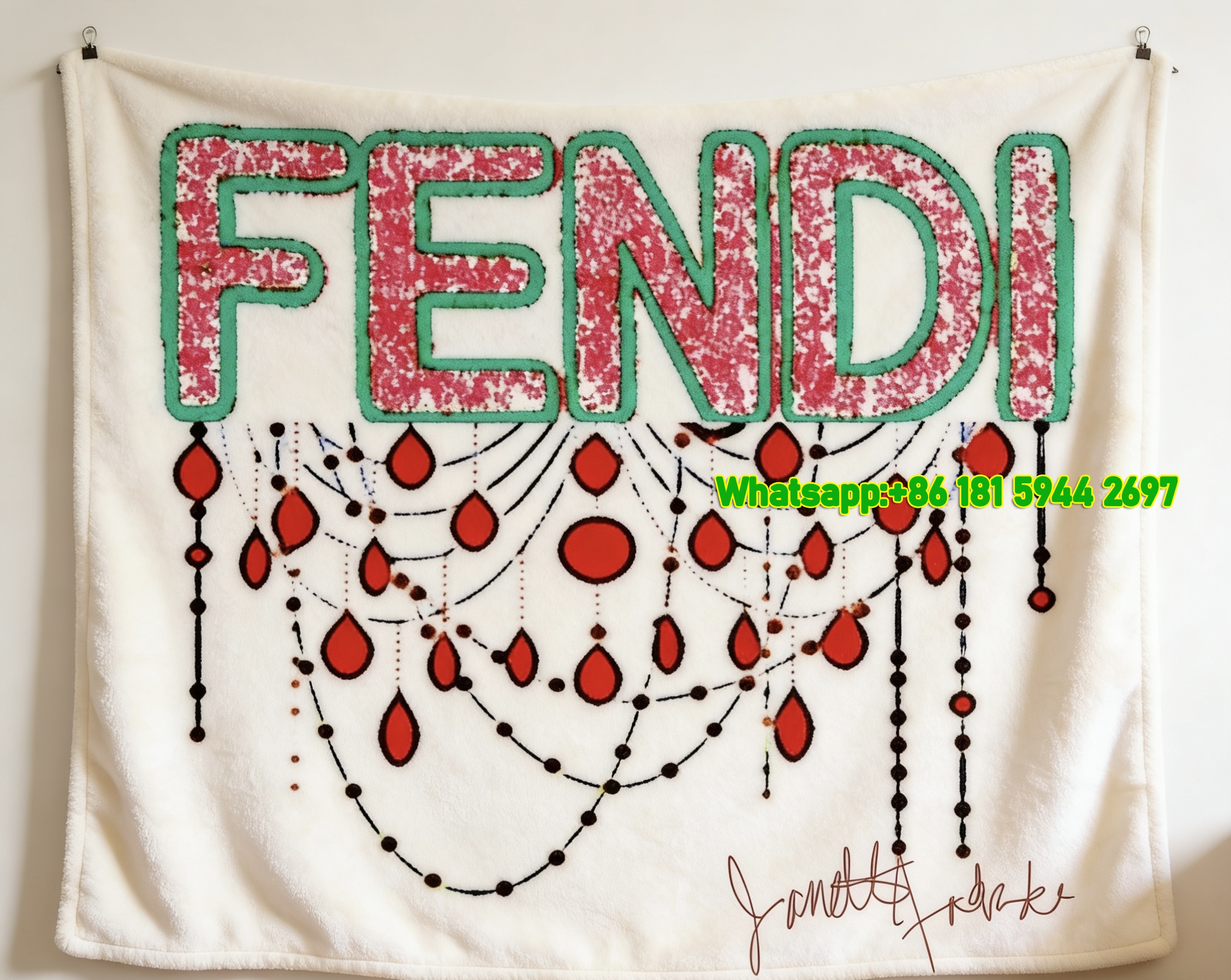 Fendi Red Green Glitter Chandelier Flannel Sofa Throw Blanket Wall Decor IMG_9526